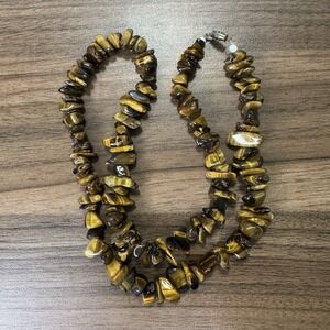 Vintage Natural‎ Tiger Eye Uncut Chips Beads 24" Necklace Barrel Lock